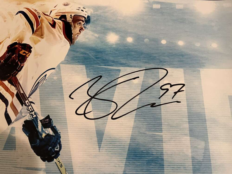Connor McDavid Signed 12x26 Photo "Fire Speed" Upper Deck UDA COA Oilers A