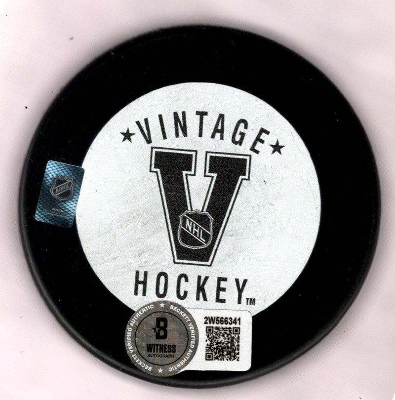 Marcel Dionne Signed Auto LA Kings Puck w/ HOF 92 Beckett Witness BAS COA White