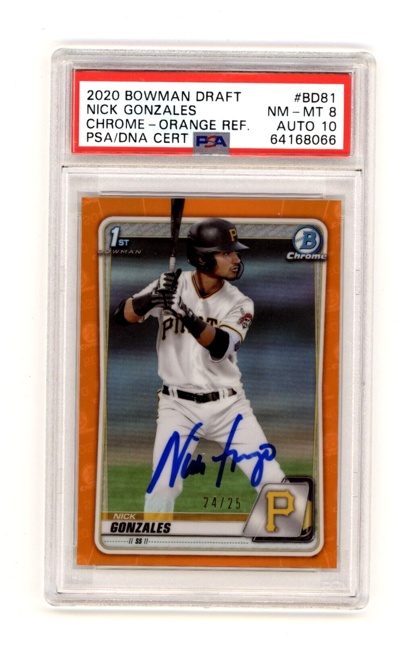 Nick Gonzales 2020 Bowman Chrome Draft Orange #24/25 RC Signed PSA 8 10 Auto