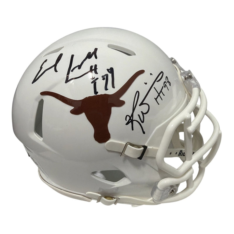 Earl Campbell & Ricky Williams Signed Texas Mini Helmet w/ HT Insc JSA Wit COA