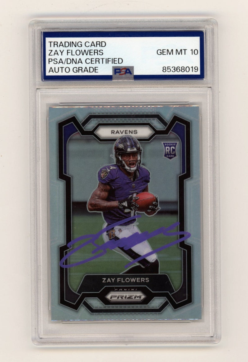 Zay Flowers 2023 Panini Prizm Silver 307 Rookie RC Signed 10 Auto PSA DNA Ravens