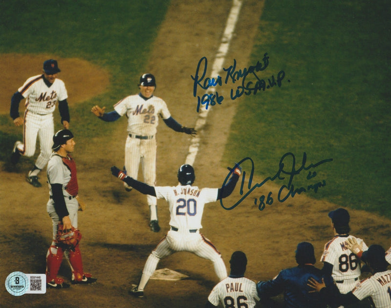 Ray Knight & Howard Johnson Signed 1986 Mets 8x10 Photo w/ 2 Ins Beckett BAS COA