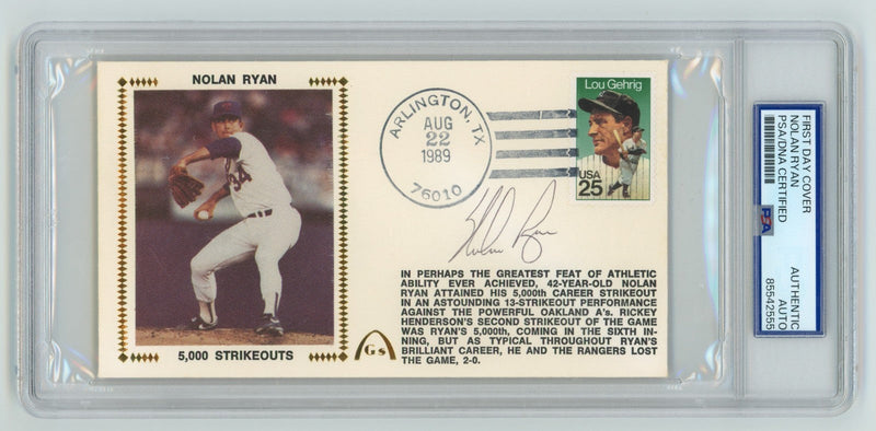 Nolan Ryan Signed First Day Cover Cache 5000th Strikeout K 8/22/89 PSA Auth Auto