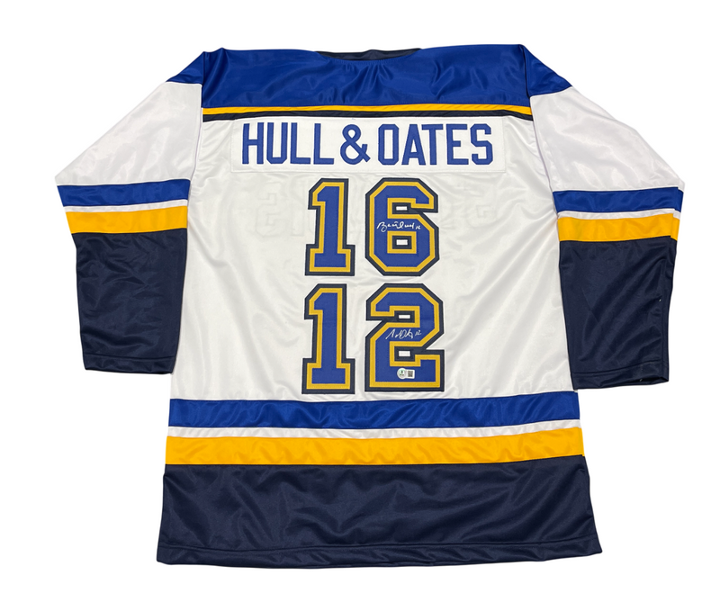 Brett Hull & Adam Oates Signed Auto Blues Custom Jersey Beckett Witness BAS COA