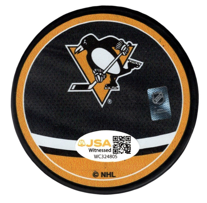Joe Mullen Signed Pittsburgh Penguins Reverse Retro Puck JSA Witness COA