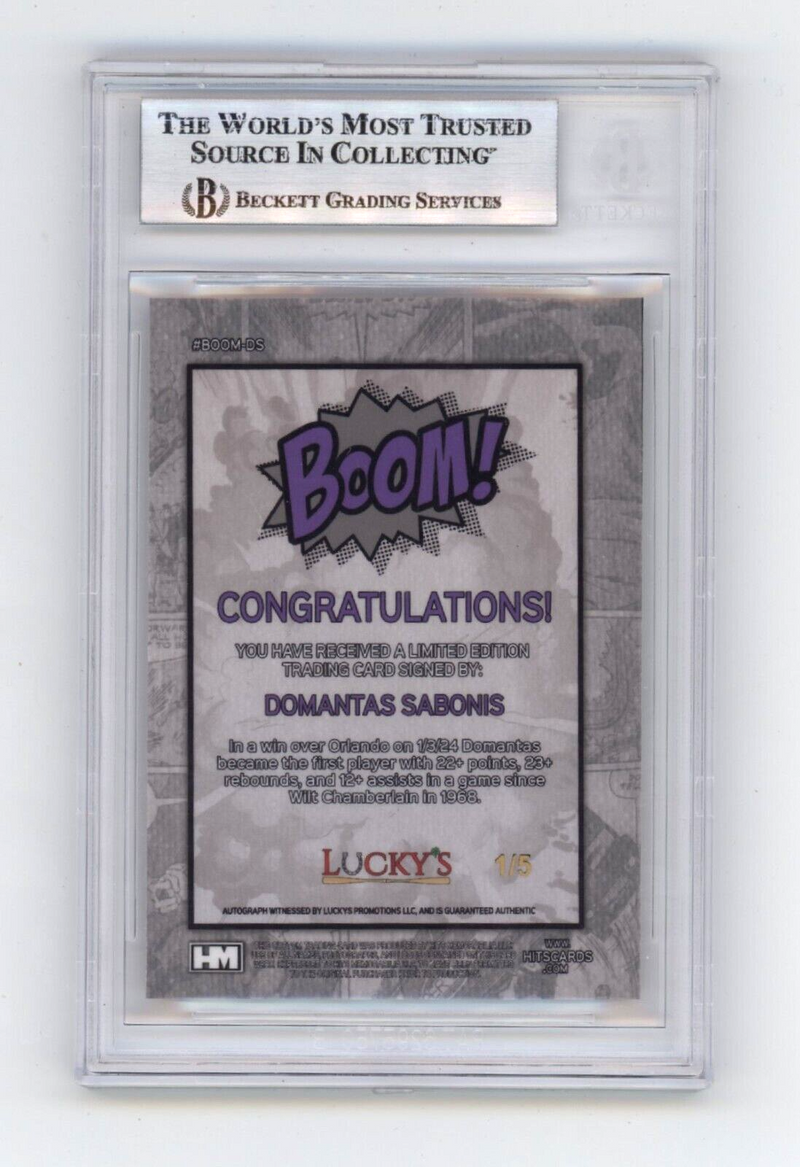 Domantas Sabonis 2024 Hits Memorabilia BOOM Gold #/5 Signed BGS BAS Auto Kings