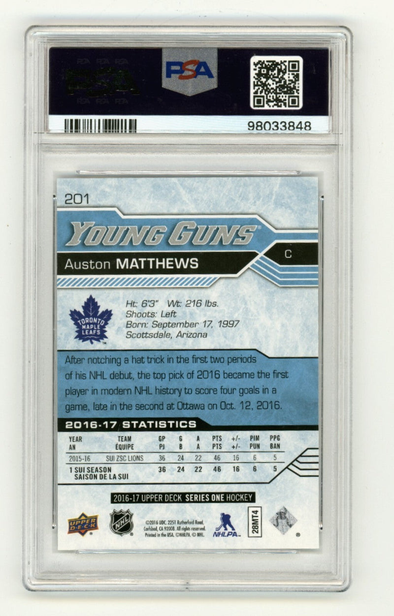 Auston Matthews 2016-17 Upper Deck 201 Young Guns Rookie RC Signed PSA 9 Auto 10