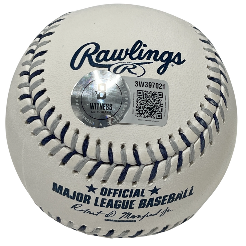 Mariano Rivera Signed NY Yankees Logo ROMLB Baseball Beckett Witness BAS COA