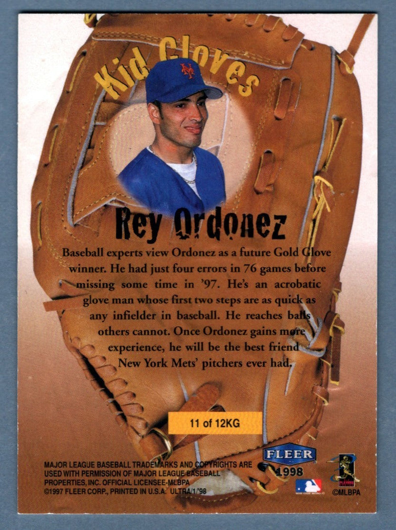 Rey Ordonez Signed 1997 Fleer Ultra #11KG Kid Gloves w/ 3 GG Insc. LSCM COA Mets