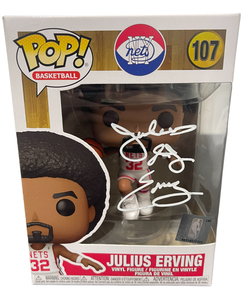 Julius Erving Signed Nets NBA Funko Pop #107 w/ Dr J Ins Beckett Witness BAS COA
