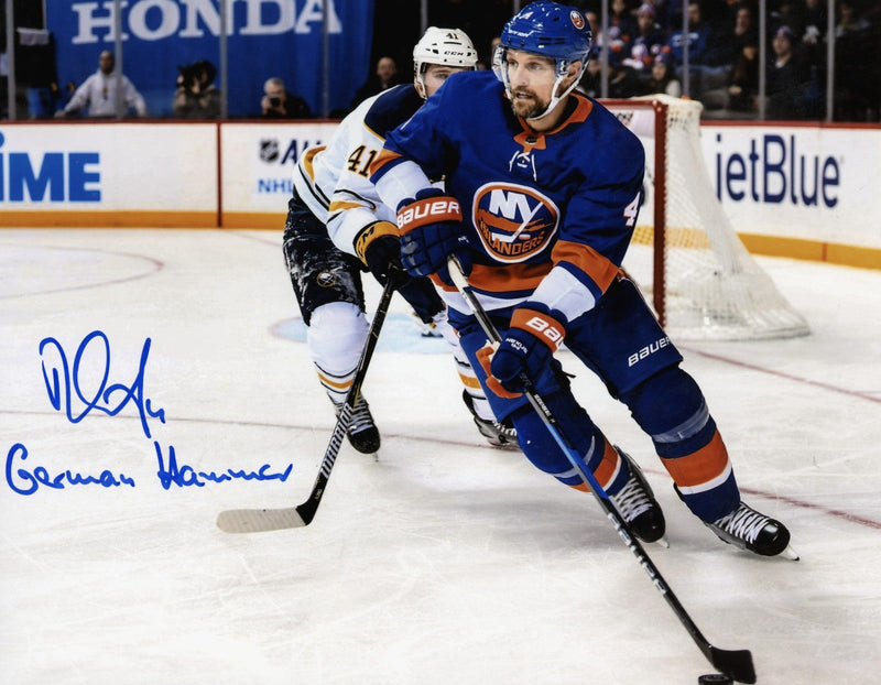 Dennis Seidenberg Signed New York Islanders 8x10 Photo w/ German Hammer LSCM COA