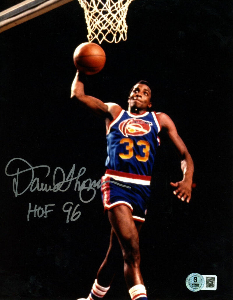 David Thompson Signed Denver Nuggets 8x10 Photo w/ HOF 96 Beckett Wit BAS COA