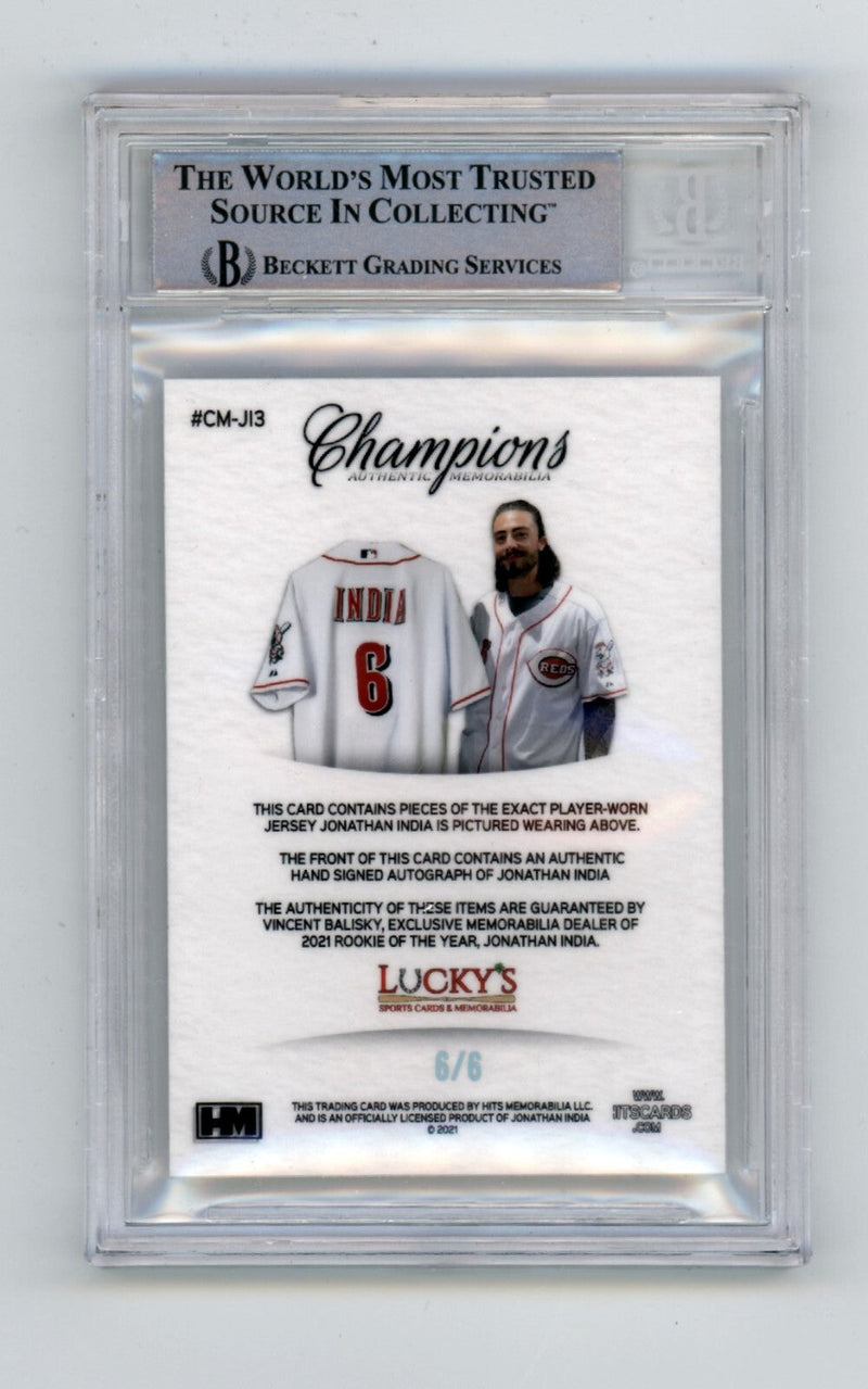 Jonathan India 2021 Hits Memorabilia Champions Ice Patch Dual Auto RC #6/6 BGS