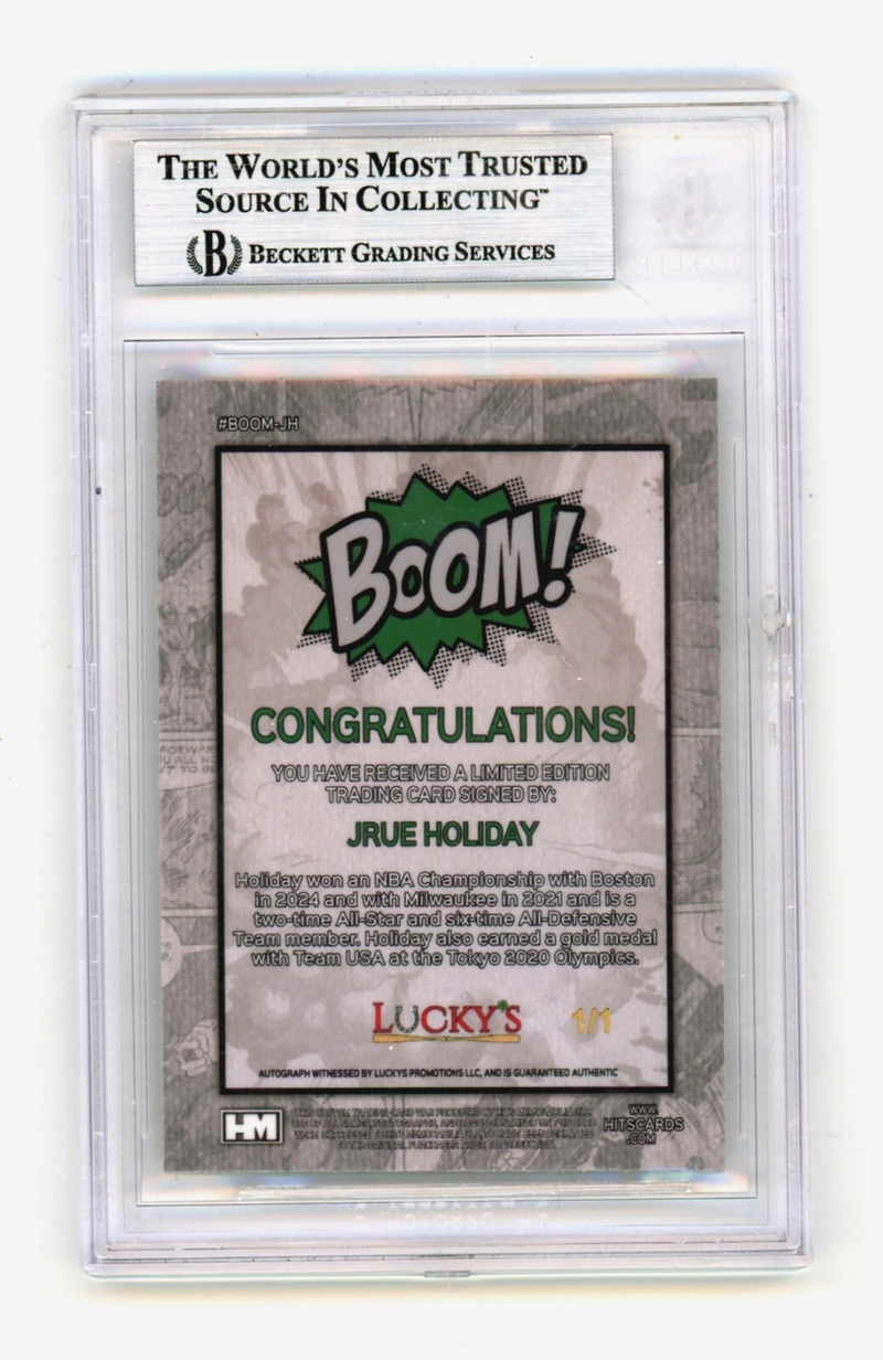 Jrue Holiday 2024 Hits Memorabilia BOOM Super 1/1 Signed BGS BAS Auto Boston