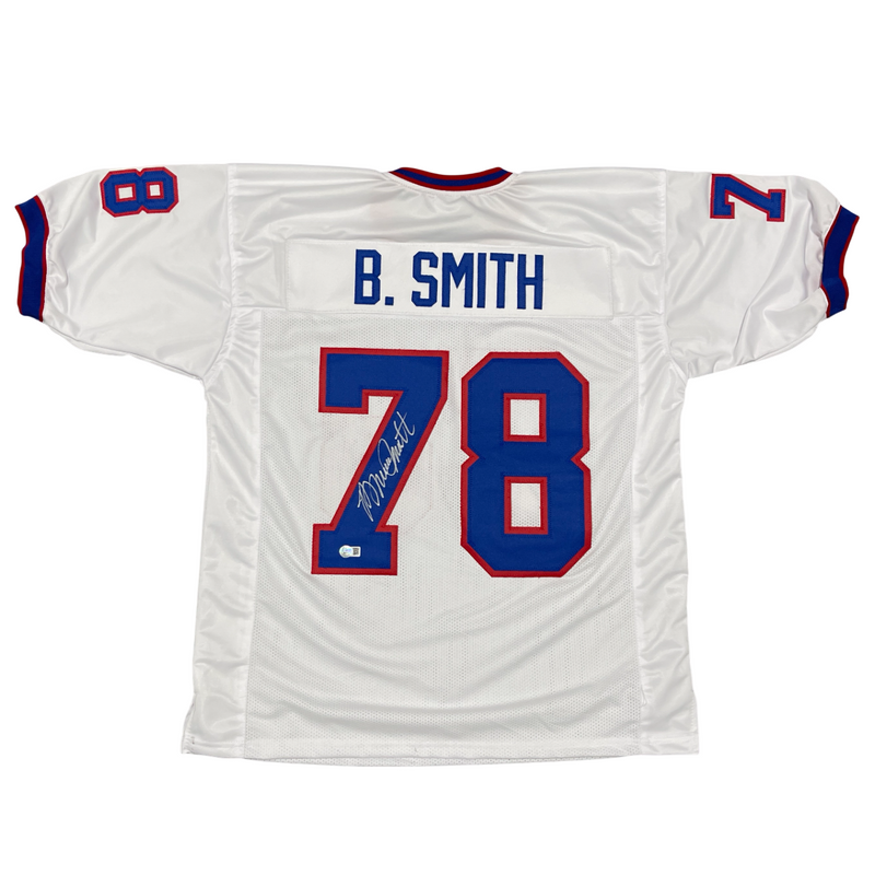 Bruce Smith Signed Buffalo Bills Custom White Jersey Beckett Witness BAS COA