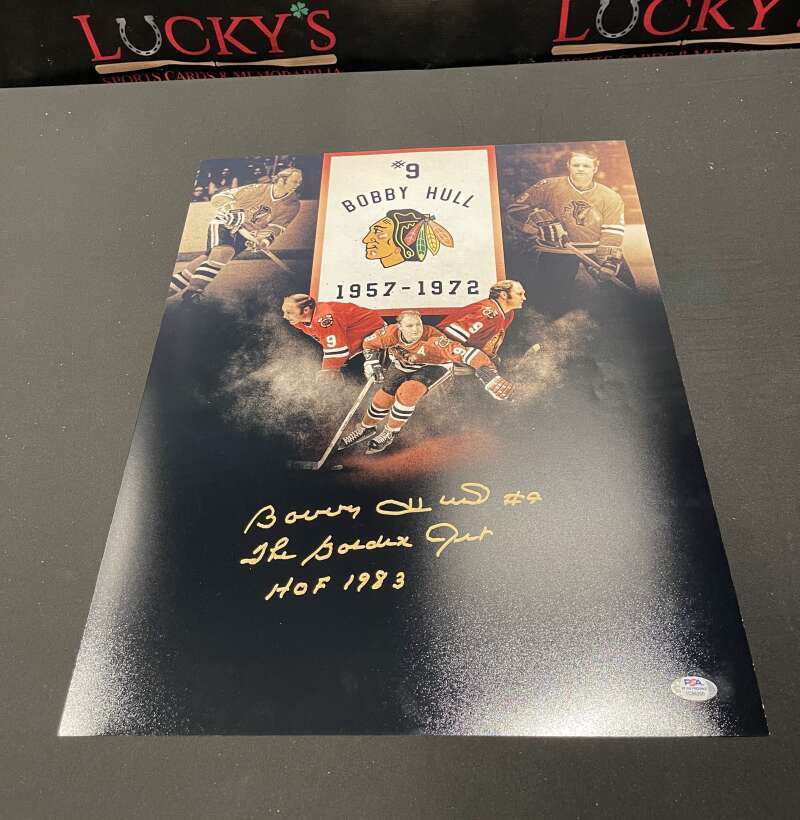 Bobby Hull Signed 16x20 Photo The Golden Jet + HOF 1983 Blackhawks PSA COA