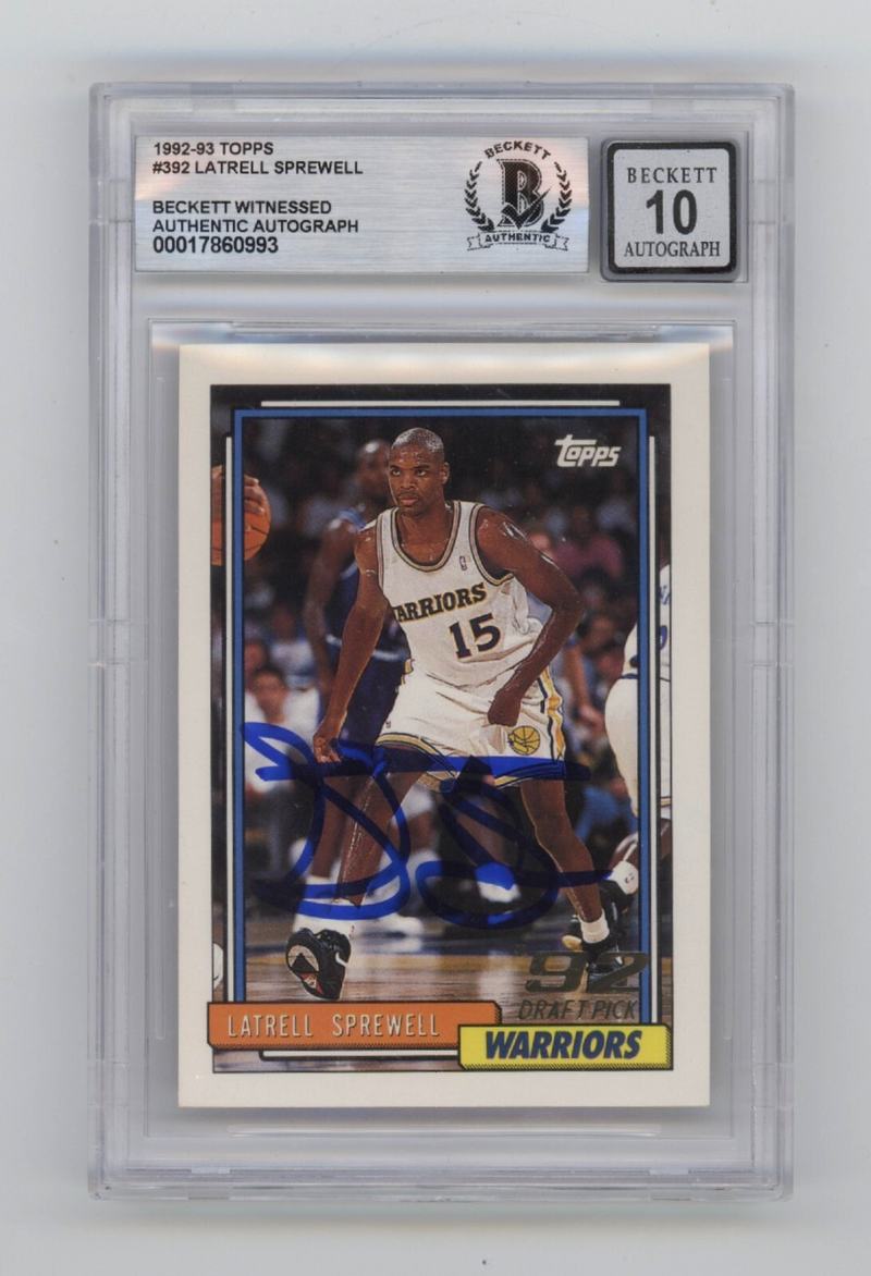 Latrell Sprewell 1992-93 Topps #392 RC Signed Beckett BGS 10 Auto Warriors