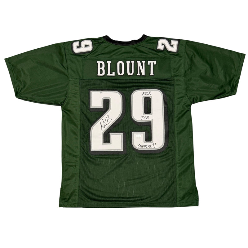 LeGarrette Blount Signed Eagles Custom Jersey w/ F**K The Cowboys JSA Wit COA