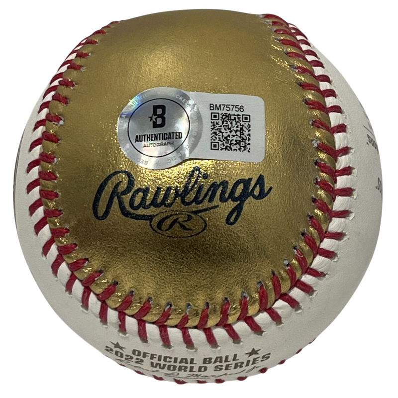 Trey Mancini Signed Auto Gold LE 2022 World Series Baseball Beckett BAS COA D