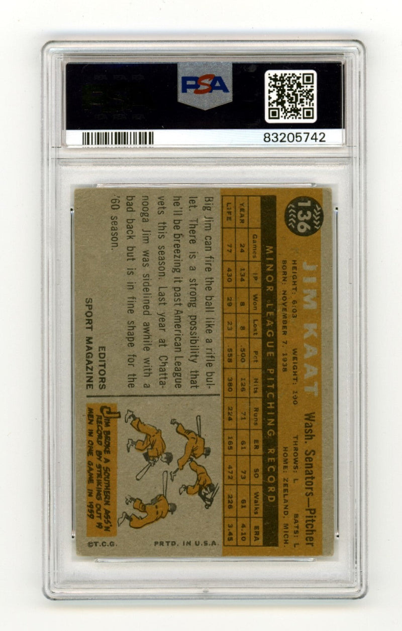 Jim Kaat 1960 Topps 136 Rookie RC w/ HOF + 16 Gold Gloves Ins Signed PSA 10 Auto