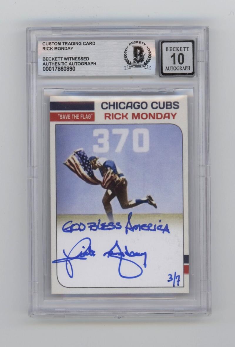 Rick Monday "Save The Flag" Custom Card LE /7 Signed GBA Ins Beckett BGS 10 Auto