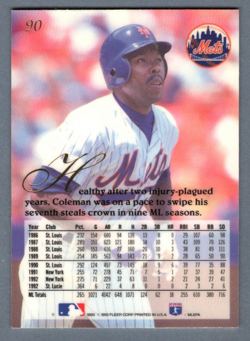 Vince Coleman Signed Autographed 1993 Fleer Flair #90 LSCM COA New York Mets