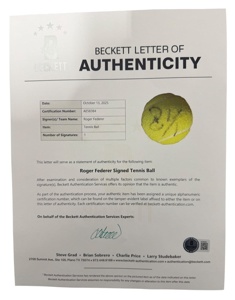 Roger Federer Signed Autographed PENN Tennis Ball Beckett BAS COA