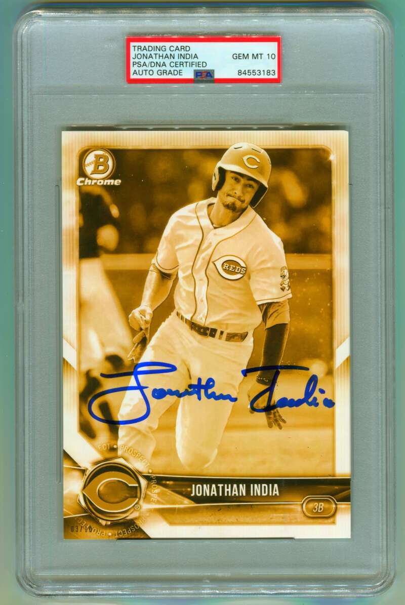 Jonathan India 2018 Bowman Draft Gold Variation 5x7 #/10 Signed PSA 10 Auto RC