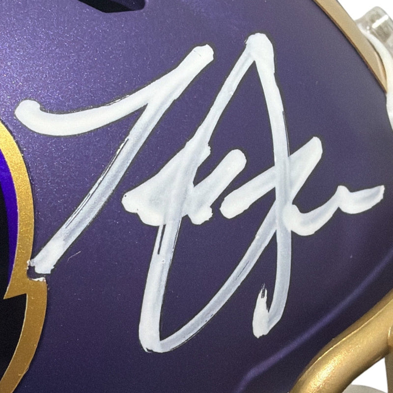 Terrell Suggs Signed Baltimore Ravens ALT Mini Helmet Beckett Witness BAS COA