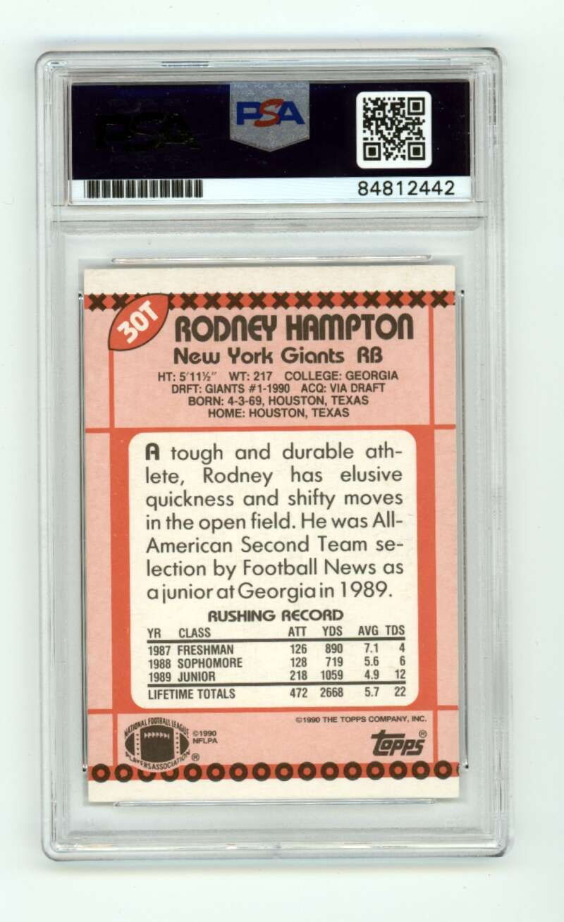 Rodney Hampton 1990 Topps Traded #30T Rookie RC Signed PSA Authentic Auto Giants