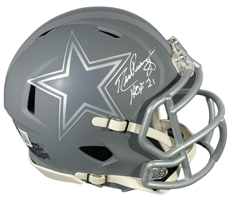Drew Pearson Signed Cowboys Slate Mini Helmet w/ HOF 21 Beckett Witness BAS COA