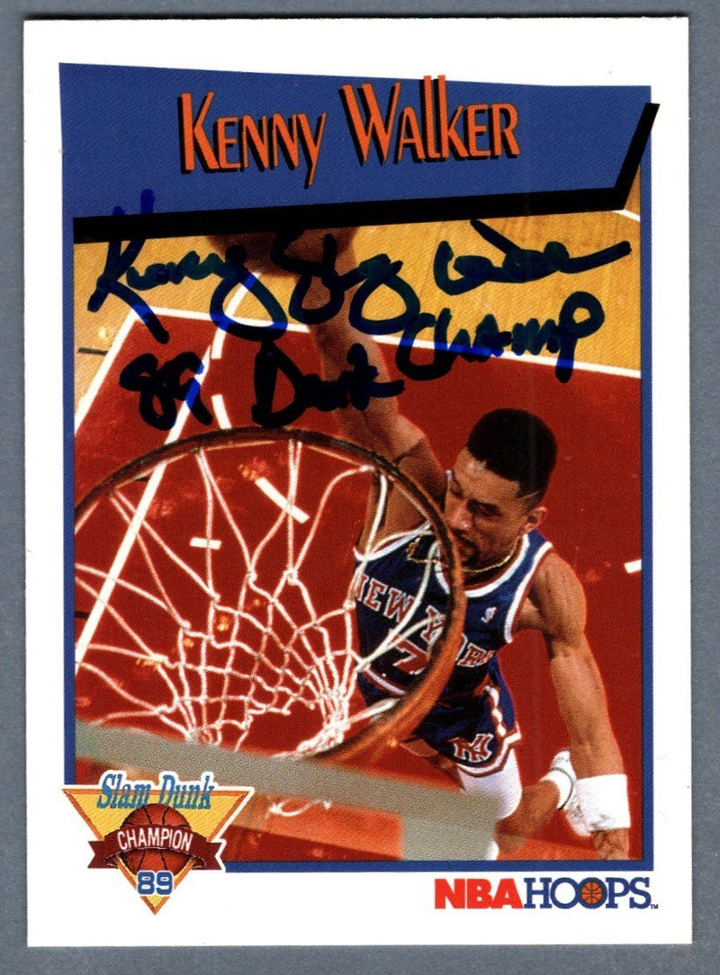 Kenny "Sky" Walker Signed 1991-92 NBA Hoops #V w/ 89 Dunk Champ Insc. LSCM COA
