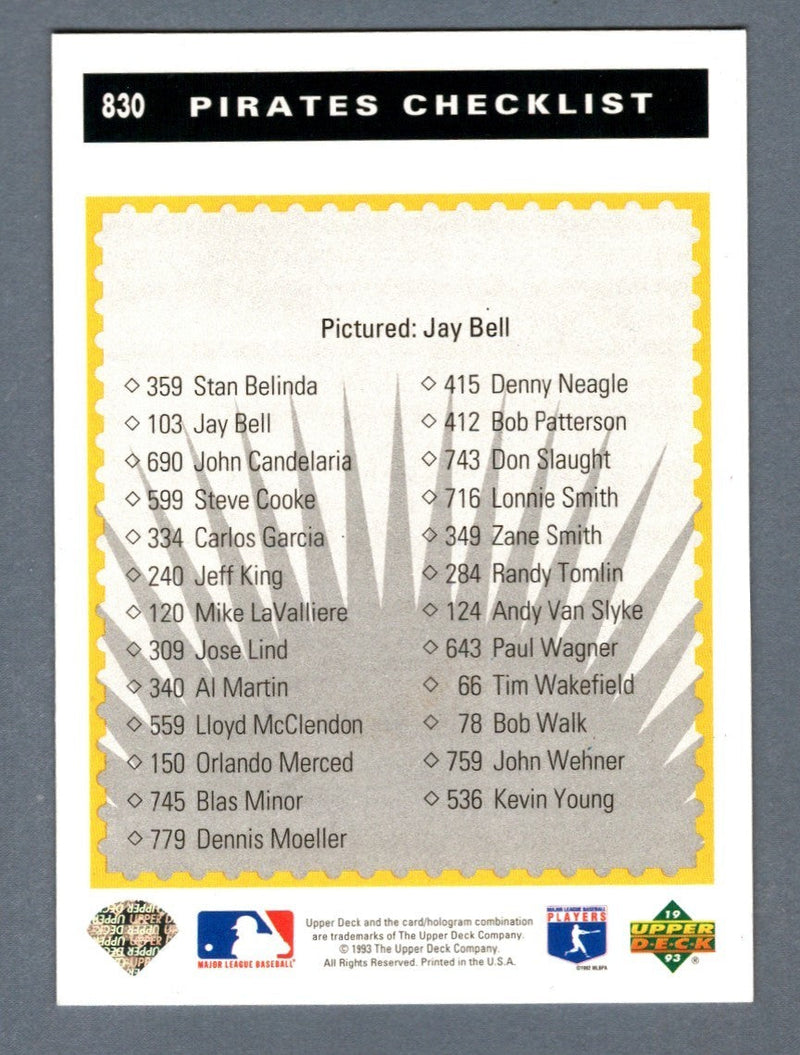 Jay Bell Signed Autographed 1993 Upper Deck #830 LSCM COA Pittsburgh Pirates