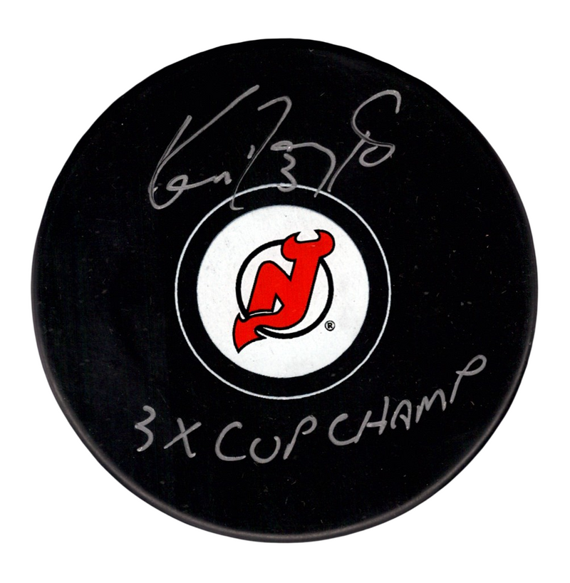 Ken Daneyko Signed New Jersey Devils Logo Puck w/ 3x Cup Champ JSA Witness COA