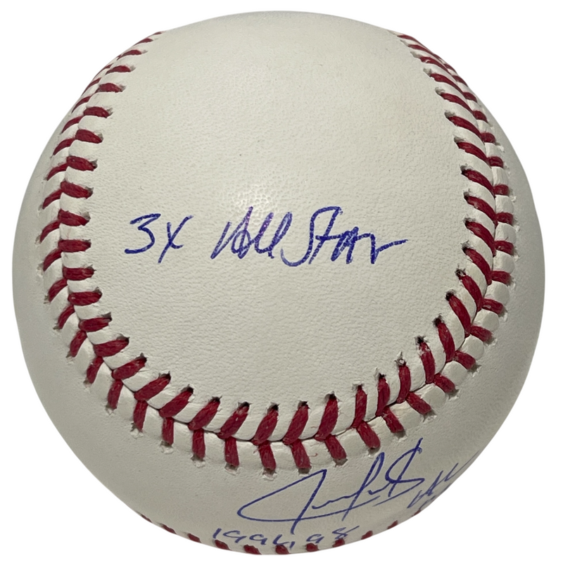 Juan Gonzalez Signed ROMLB Baseball w/ 3 Ins Beckett Witness BAS COA Rangers