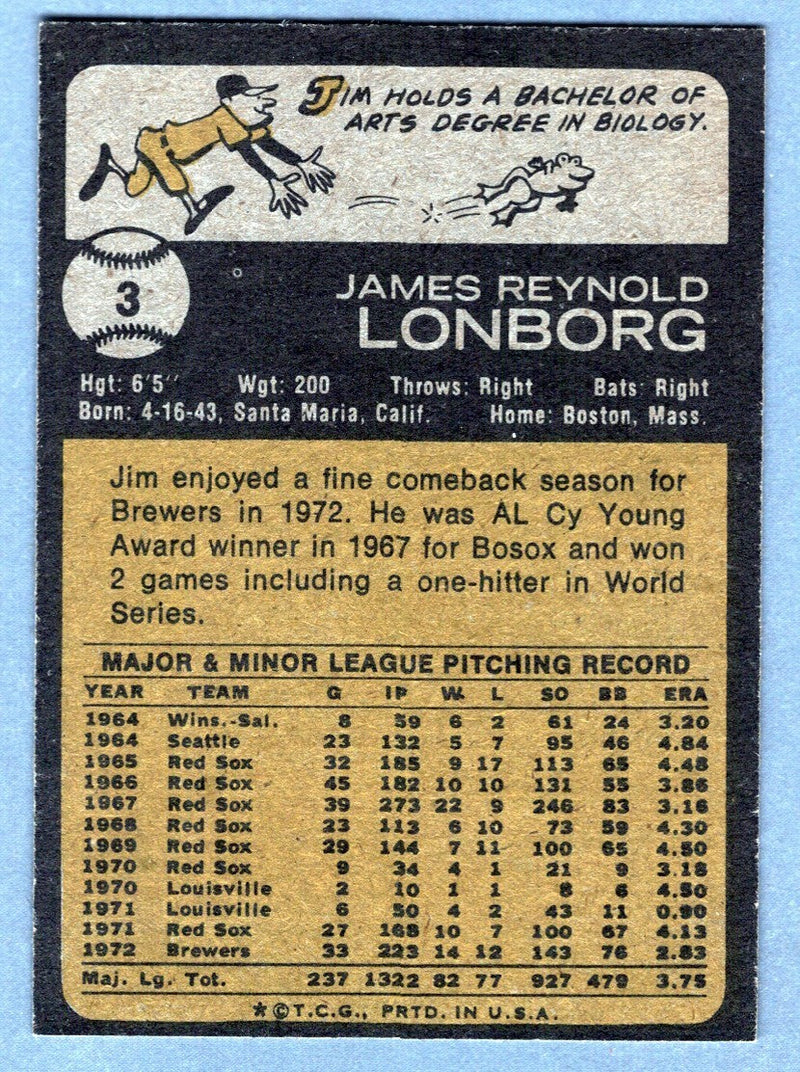 Jim Lonborg Signed Autographed 1973 Topps #3 LSCM COA Philadelphia Phillies