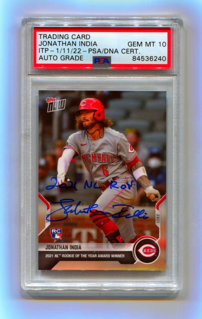 Jonathan India 2021 Topps Now #OS-36 Signed 2021 NL ROY PSA 10 Auto ITP Reds