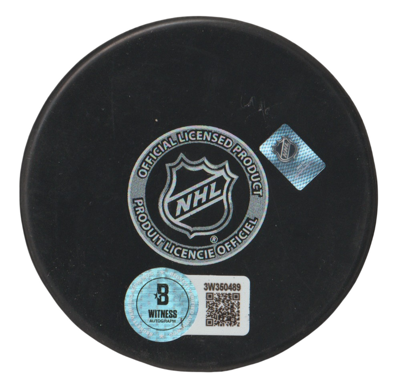 Bobby Nystrom Signed  Islanders Logo Puck w 4x Cup 80 81 82 83 Beckett W BAS COA