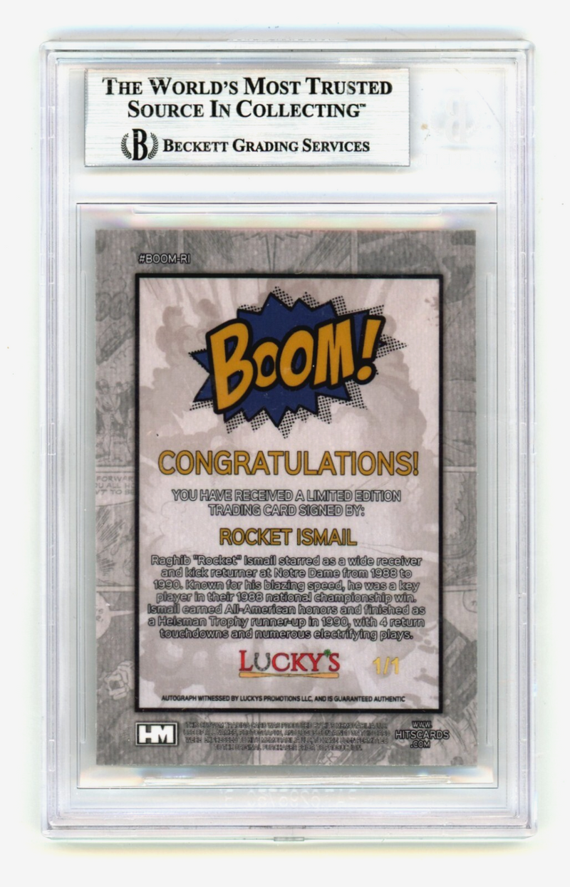 Rocket Ismail 2024 Hits Memorabilia BOOM Super 1/1 Signed BGS Auto Notre Dame