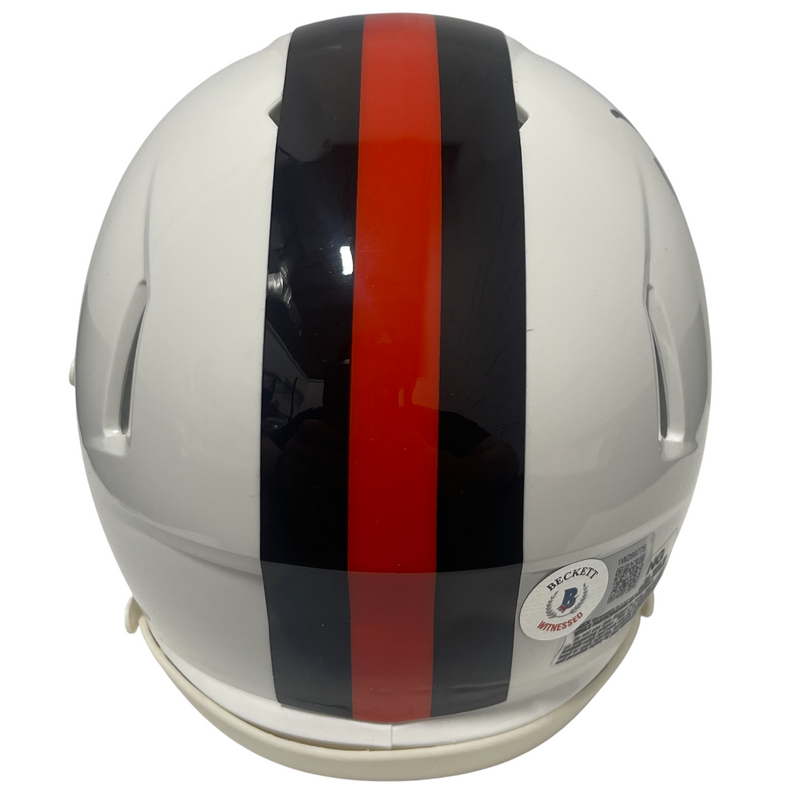 David Njoku Signed Browns Alt White Mini Helmet Beckett Witness BAS COA