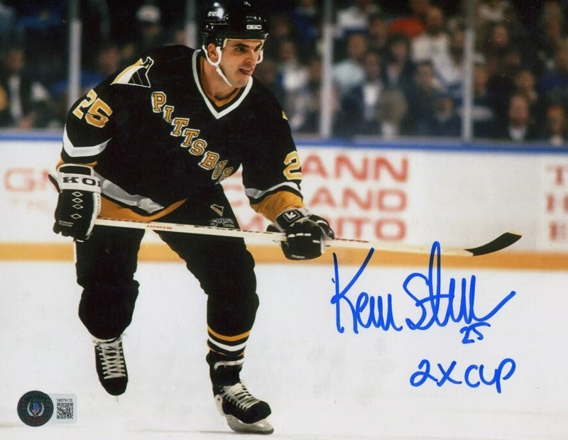 Kevin Stevens Signed Pittsburgh Penguins 8x10 Photo w/ 2x Cup Beckett BAS COA #1