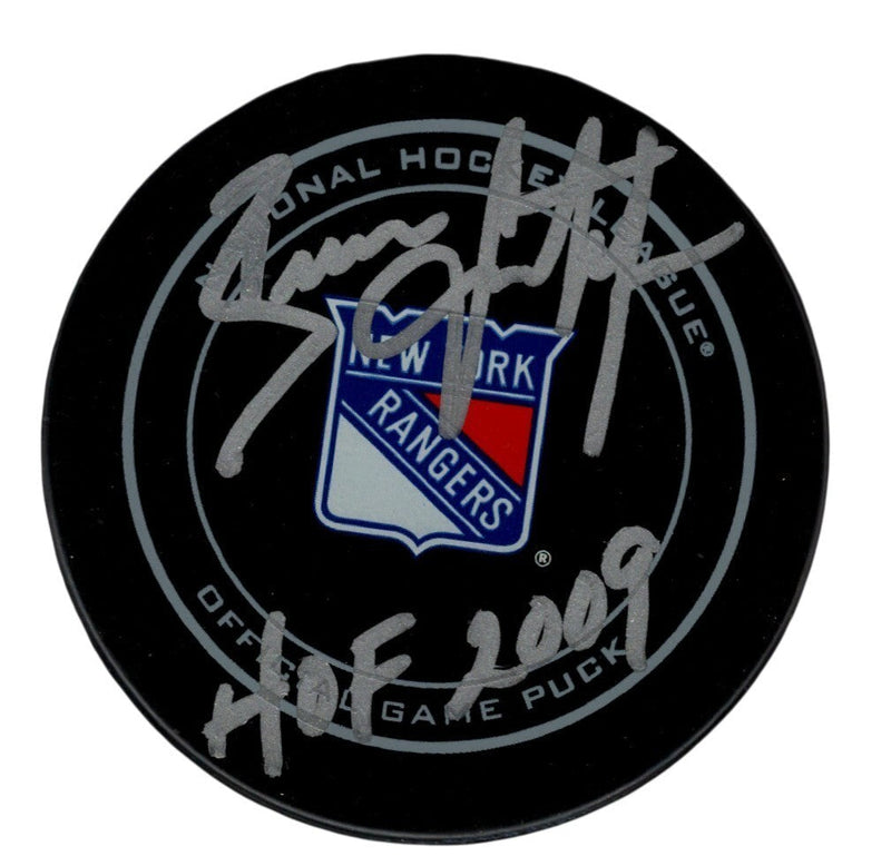Brian Leetch Signed New York Rangers Official Puck w/ HOF 2009 Beckett W BAS COA