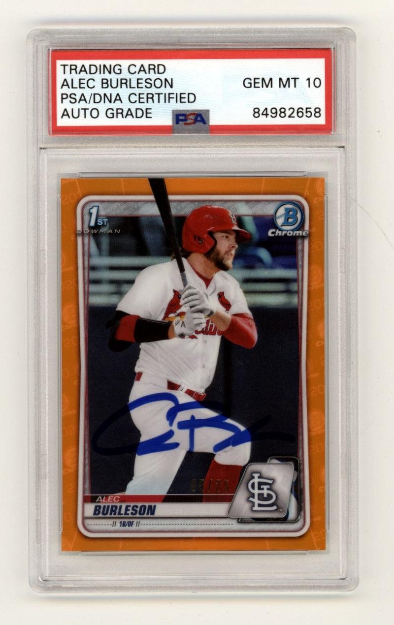 Alec Burleson 2020 Bowman Chrome Draft 1st Orange Refractor RC #5/25 PSA 10 Auto
