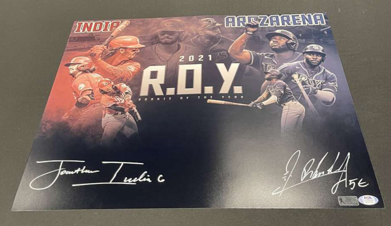 Jonathan India & Randy Arozarena Dual Signed Auto 16x20 Photo PSA COA 2021 ROY