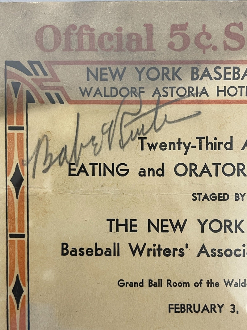 Babe Ruth Signed 1946 NY BBWAA Eating Contest Official Scorecard PSA 9 Auto MINT
