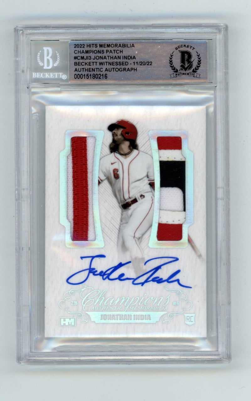 Jonathan India 2021 Hits Memorabilia Champions Patch Dual Auto RC #6/6 BGS BAS