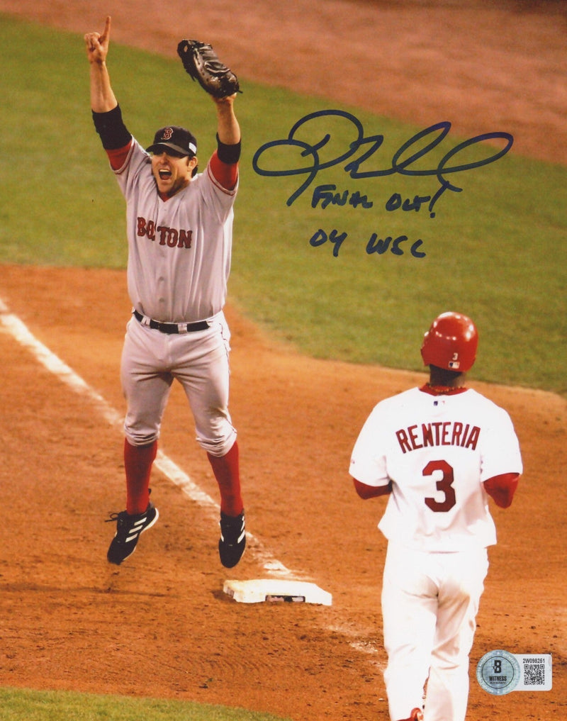 Doug Mientkiewicz Signed 8x10 Photo w/ Final Out + 04 WSC Beckett Wit BAS COA #1