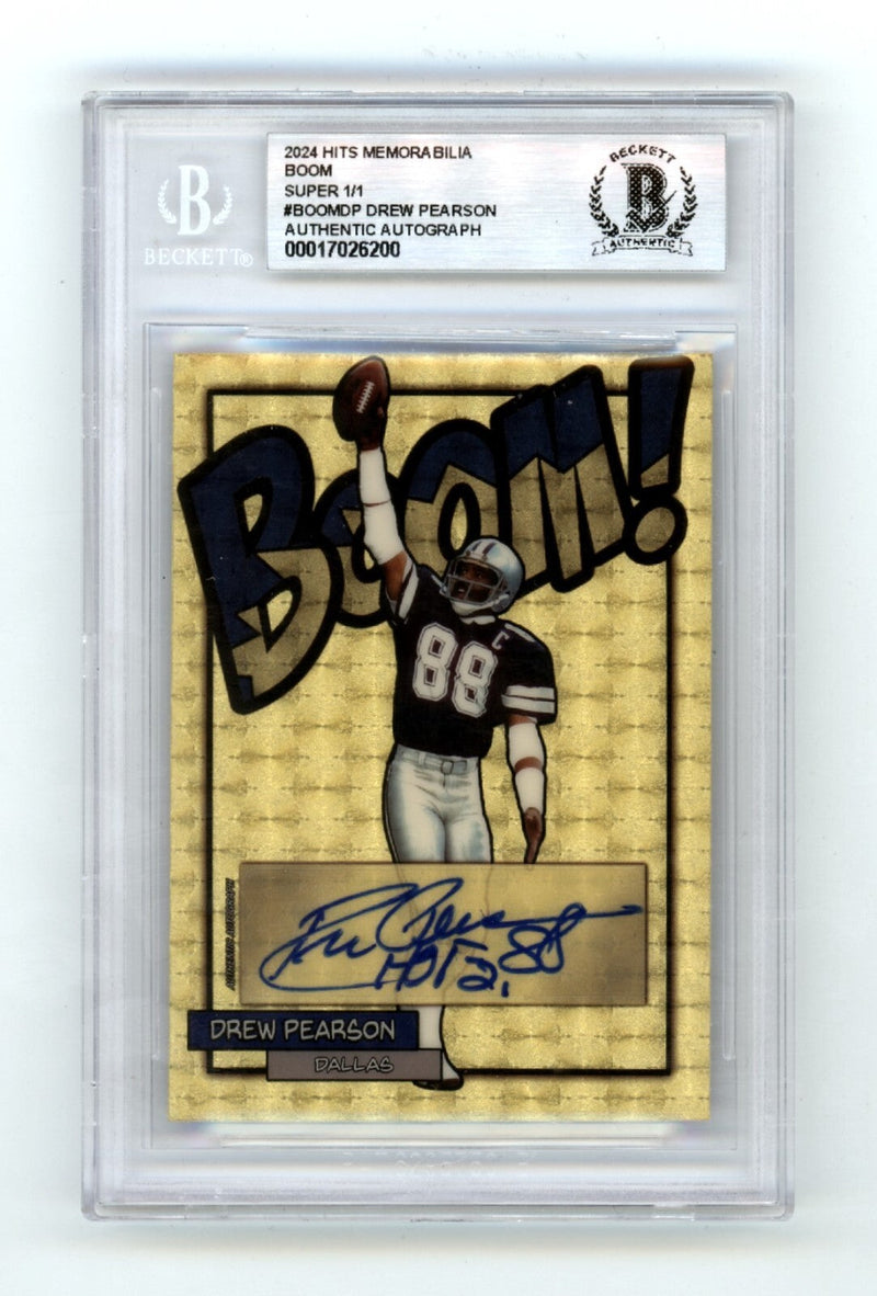 Drew Pearson 2024 Hits Memorabilia BOOM Super 1/1 Signed BGS BAS Auto HOF 21 Ins