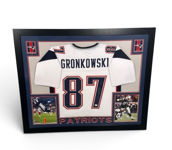 Rob Gronkowski Signed Custom Framed New England Patriots Jersey JSA Witness COA