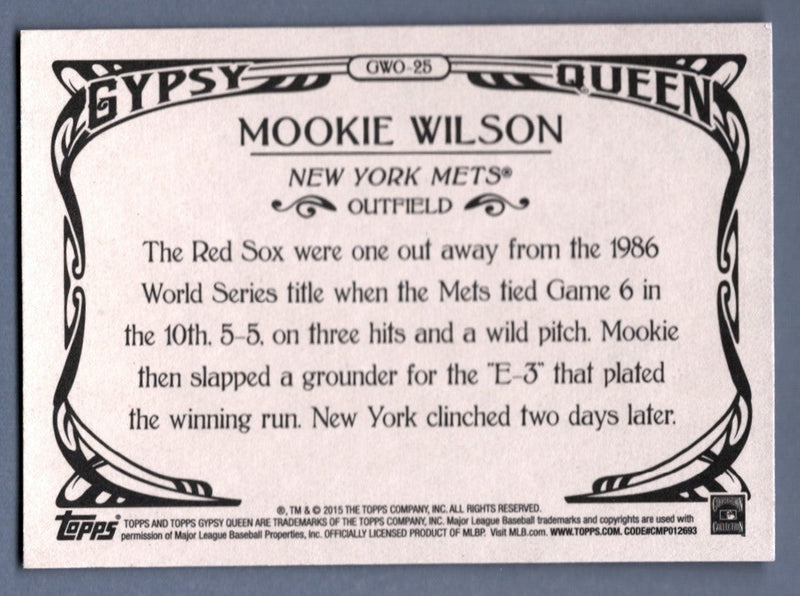 Mookie Wilson Signed 2015 Topps Gypsy Queen #GWO-25 w/ 86 WSC LSCM COA NY Mets